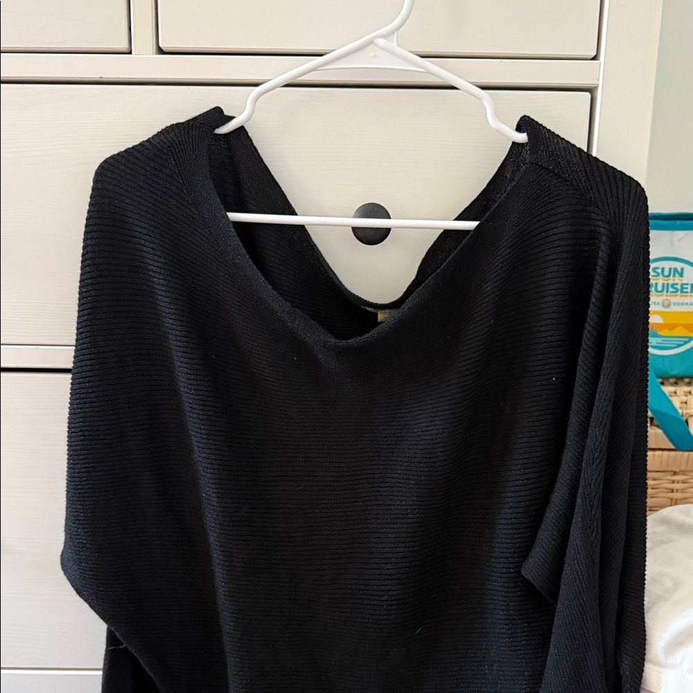 BLACK SWEATER DRESS OFF SHOULDER